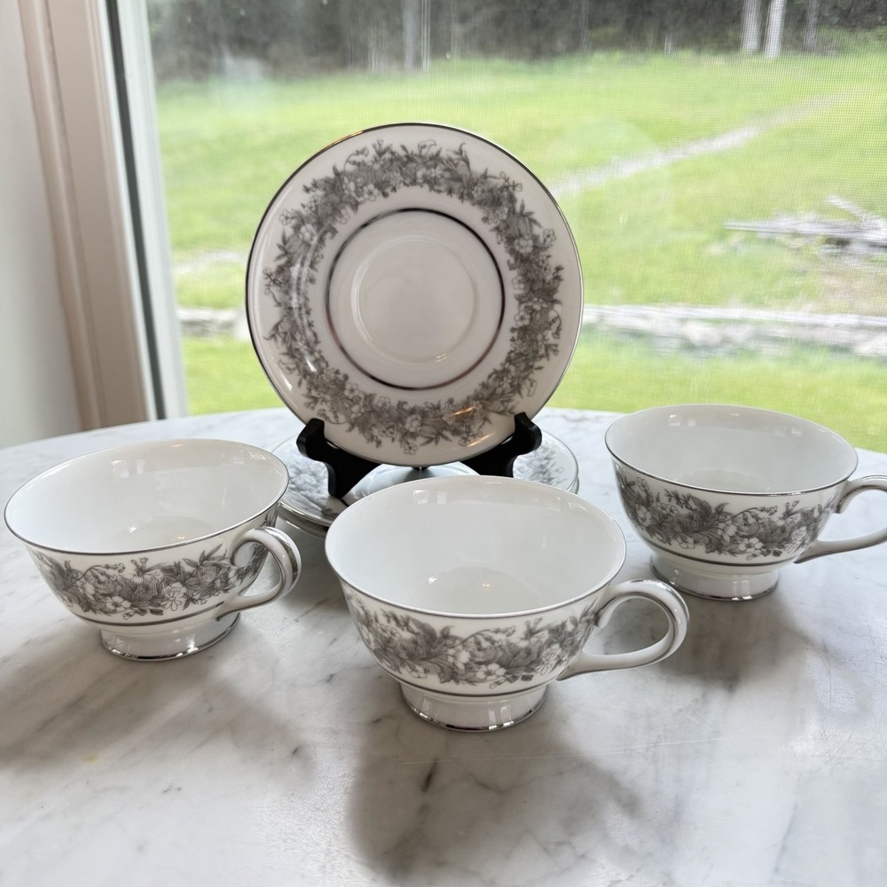 Set of 3 Florentine 2271 Footed Teacups And Saucers‎ by Sango China Japan 1953